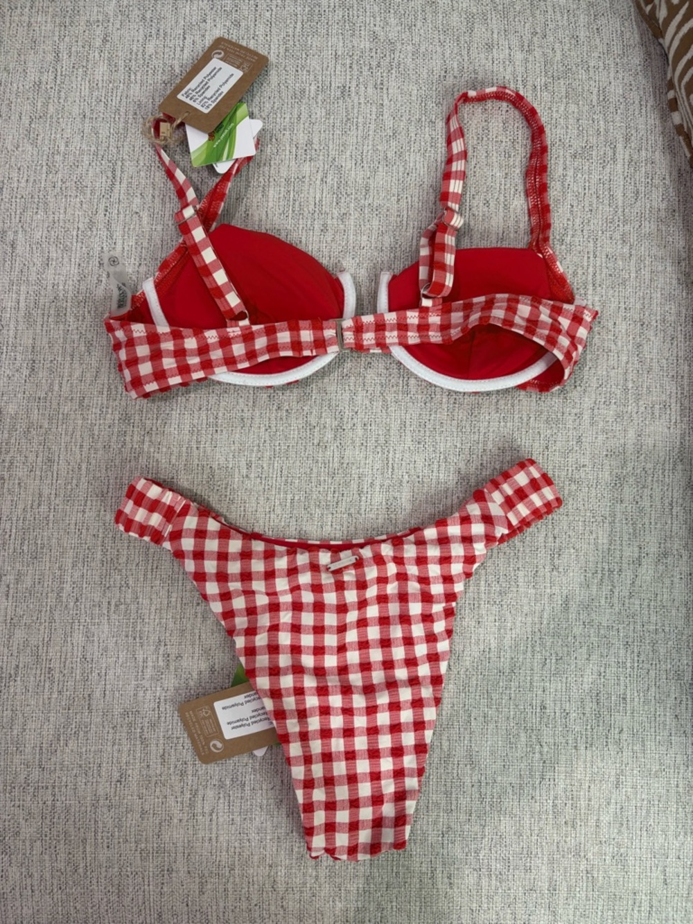 Red Gingham Underwire Bikini Top and High-Cut Bottoms - Picture 4 of 8